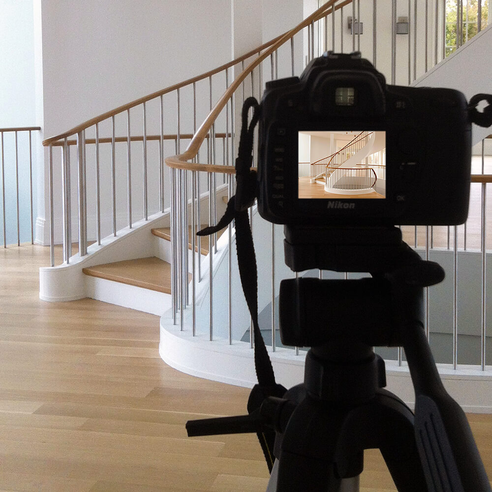 Photo of a camera taking a shot of a Cooper Stairworks stair